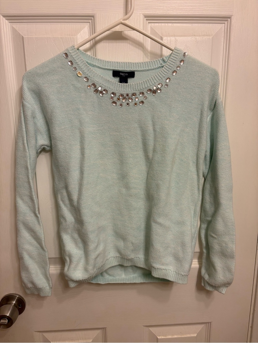 GAP Mint Crewneck Sweater with Jeweled Neckline
